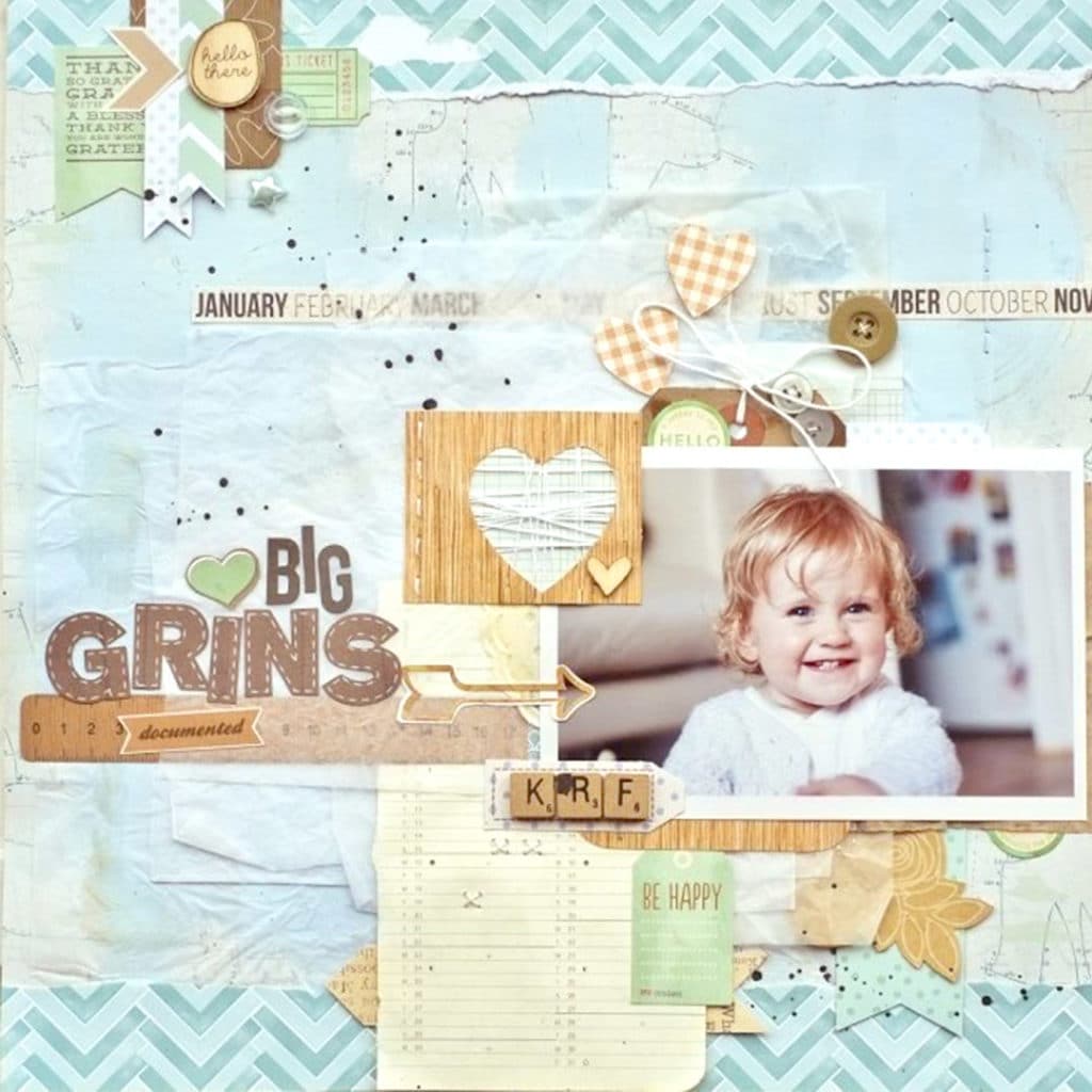 Photo of smiling baby on a scrapbook