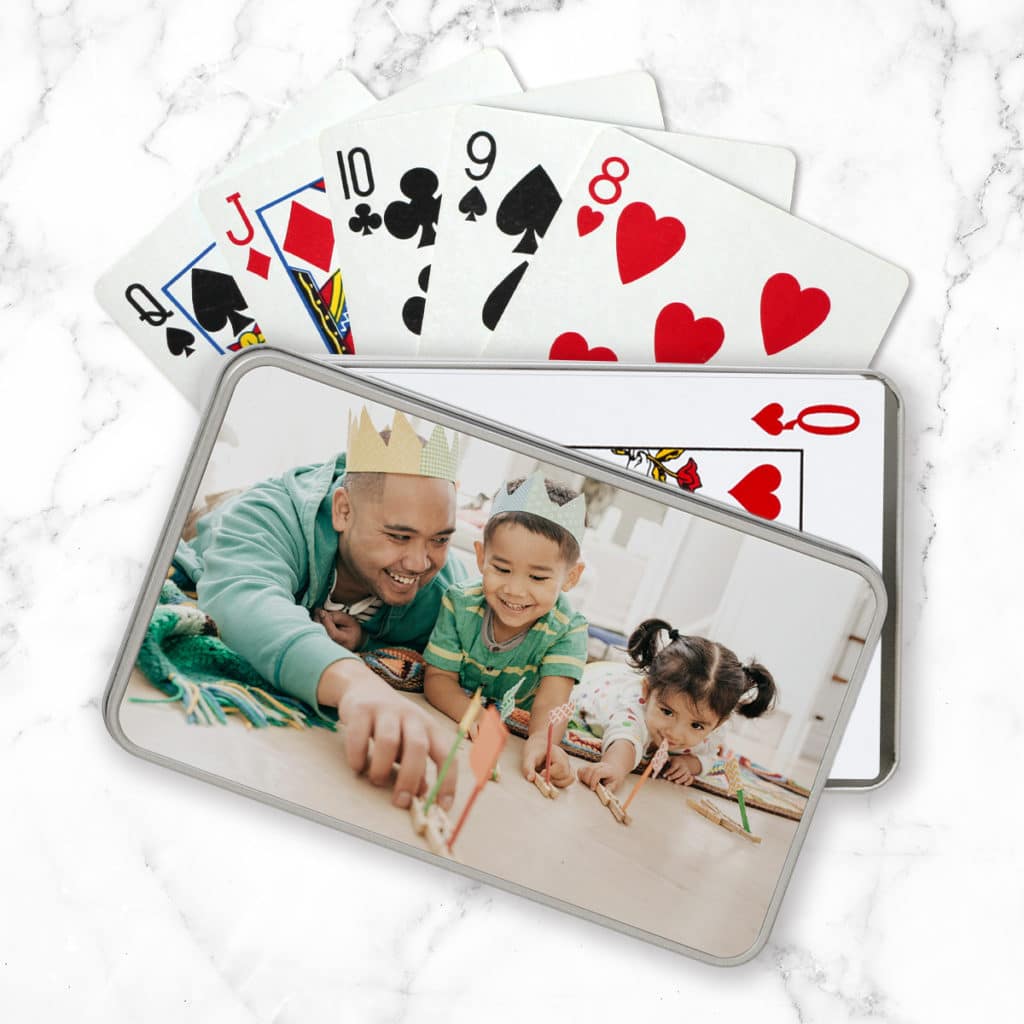 Make games night more fun and store your playing cards in a personalised photo tin