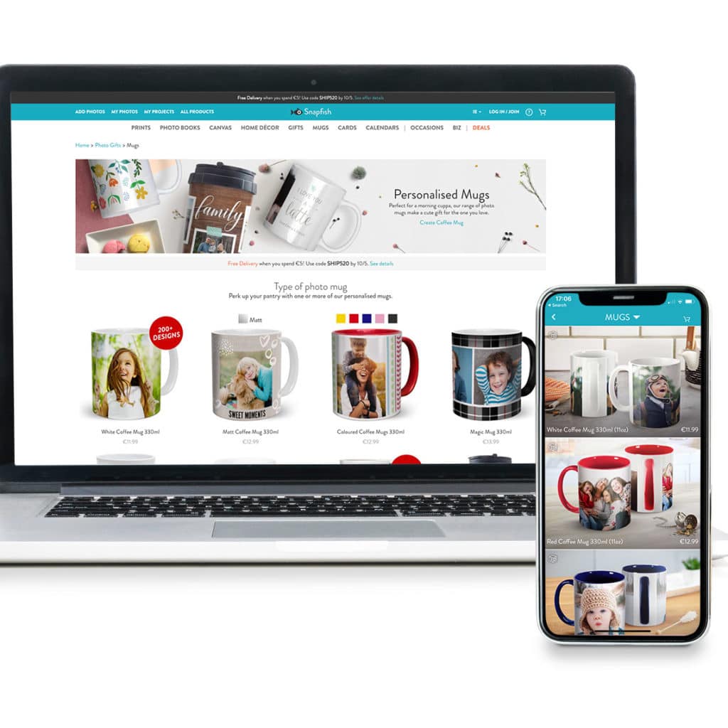 Create personalised photo mugs on web and app