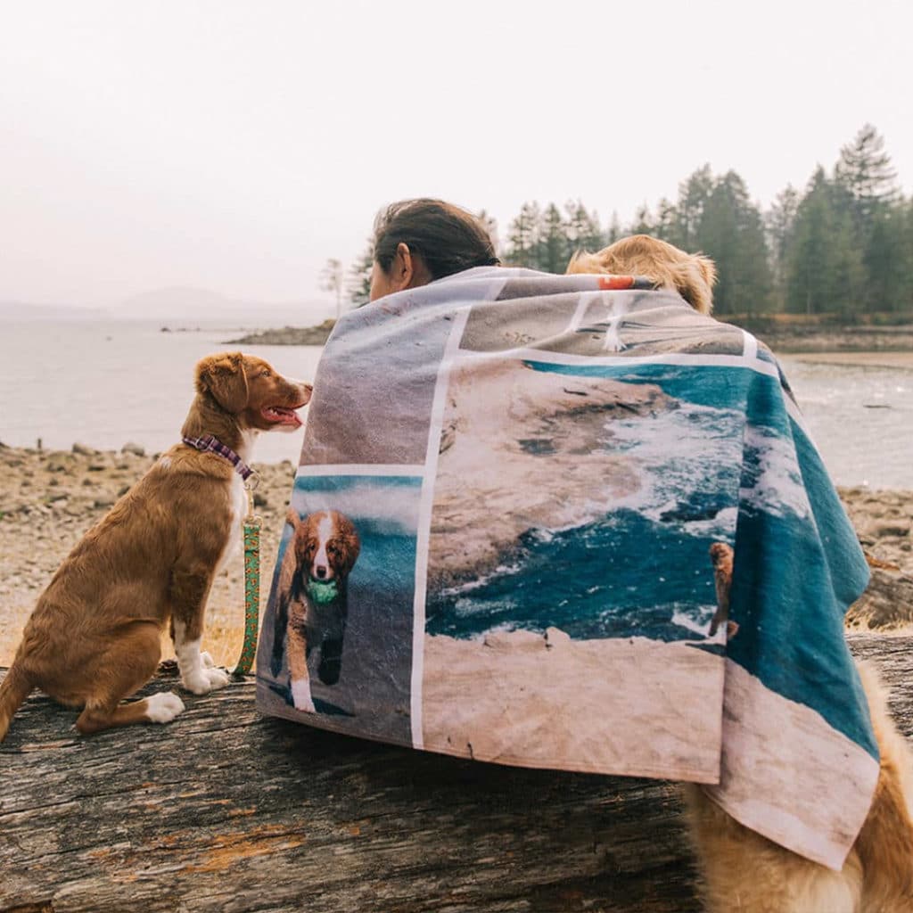 Photo fleece blankets make perfect picnic blankets. Make them even cuter with photos of your best boy