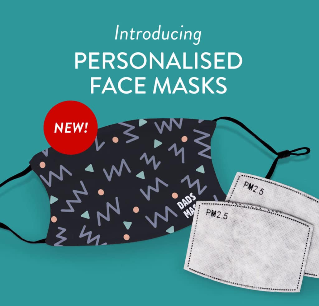 Personalise your COVID face mask with patterns, photos or text.