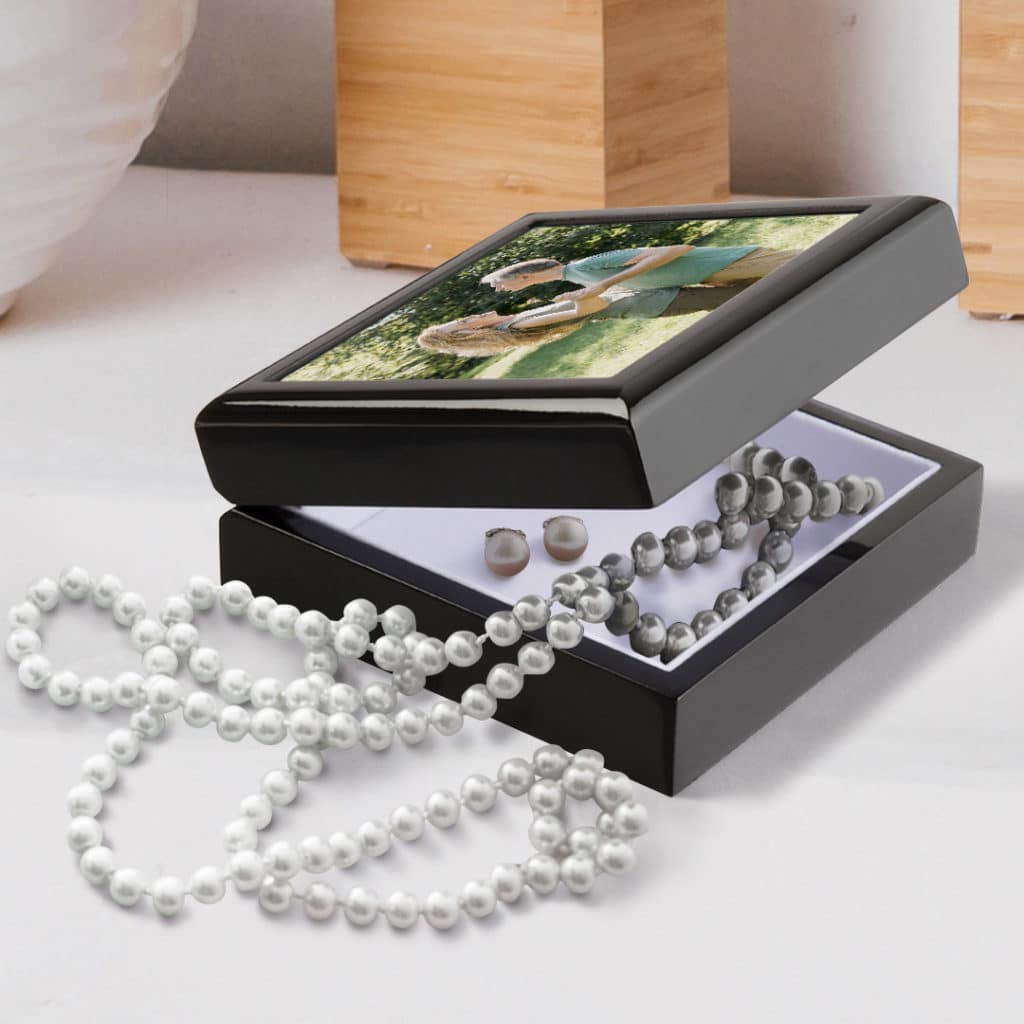 keepsake box with pearls hanging out
