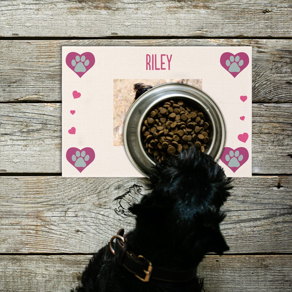 Keep pet feeding areas clean and tidy with personalized placemats