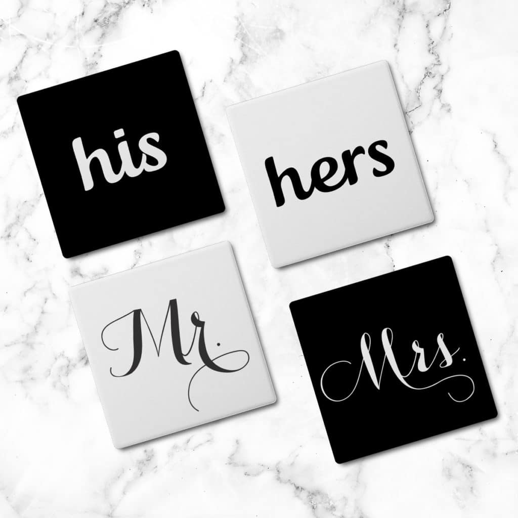 Personalized stone coasters make perfect Mr & Mrs wedding gifts