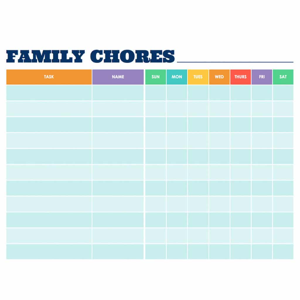 Free Family Chore Printable Template - Snapfish