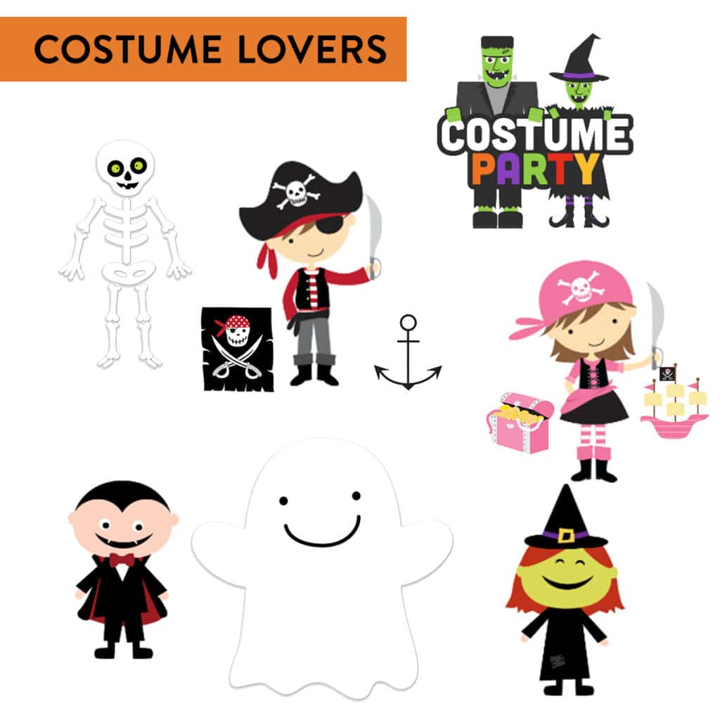 Choose from an array of creepy costume and other Halloween themed embellishments