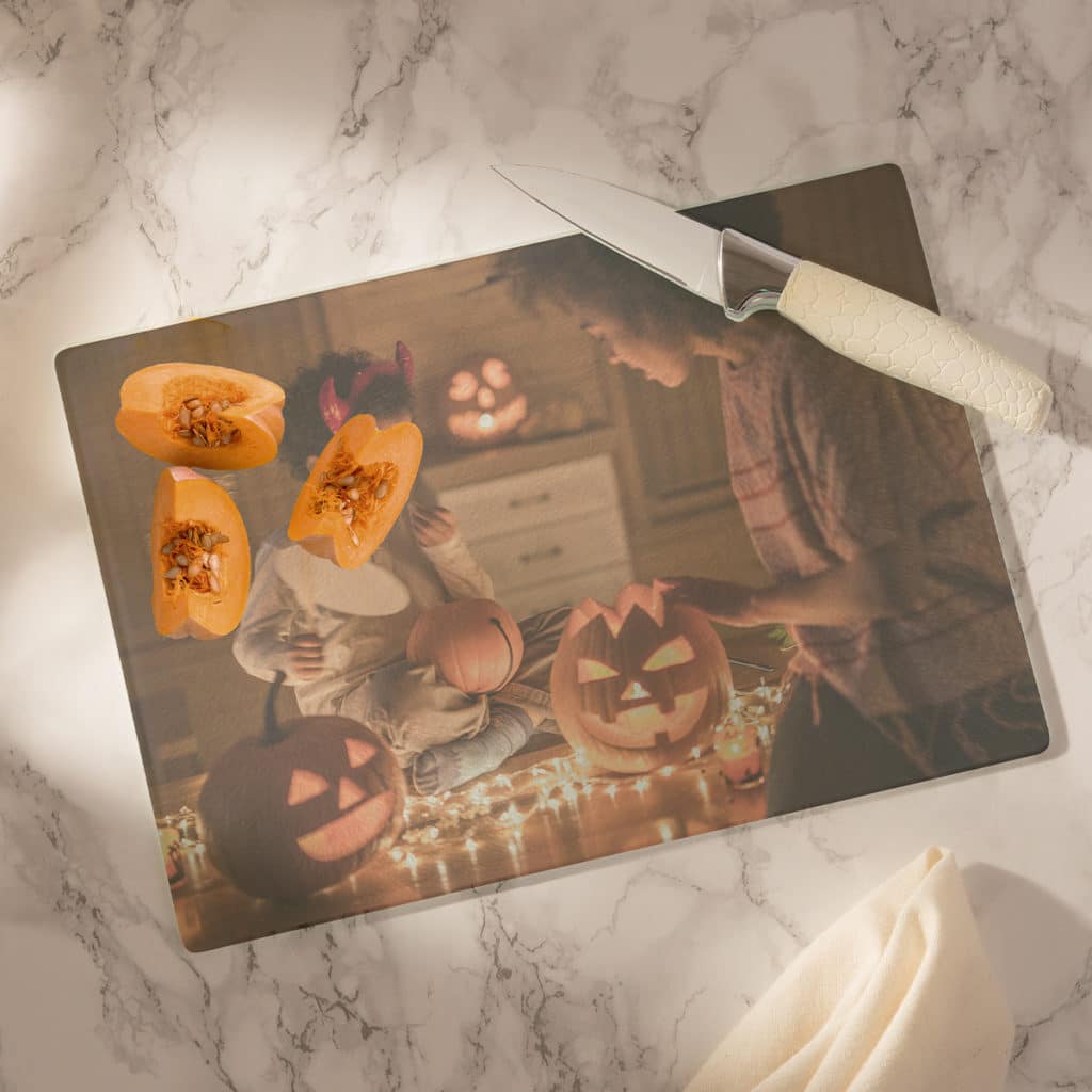 Customised chopping boards featuring ghostly pictures are perfect for Halloween decor