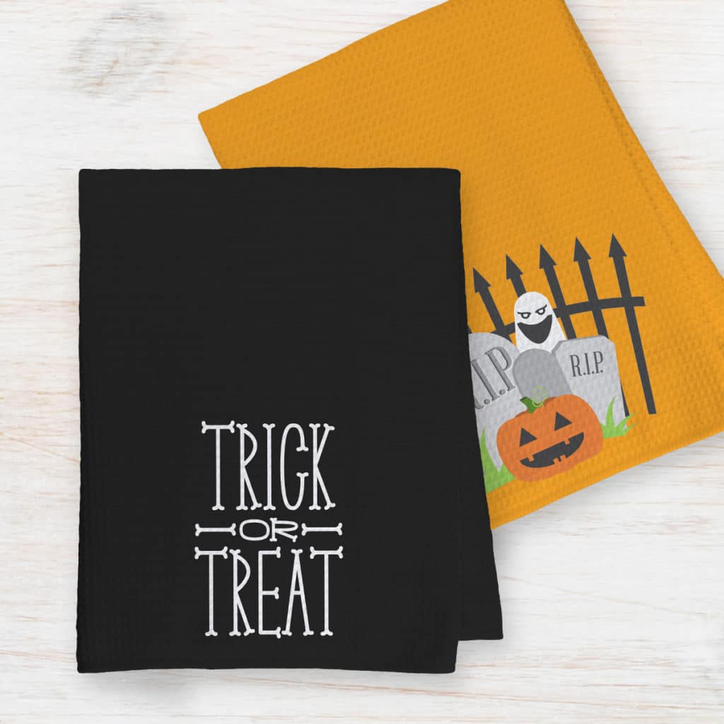 Personalise tea towels with Halloween designs