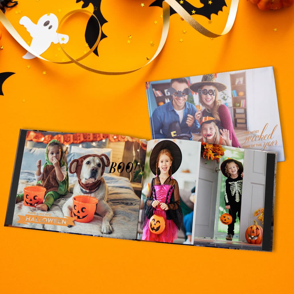 Create a Halloween photo album of all your treasured Halloween pictures using a range of pre-made Halloween photo book templates + designs