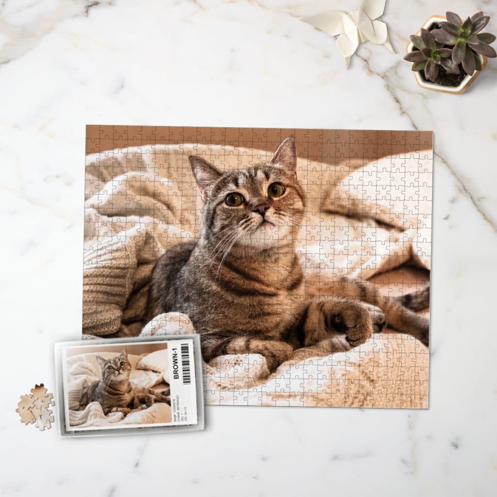 Puzzles come with handy photo in box to make completing your custom jigsaw puzzle easy