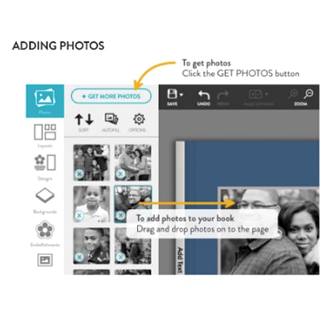add photos to your photo book layout in the Snapfish builder