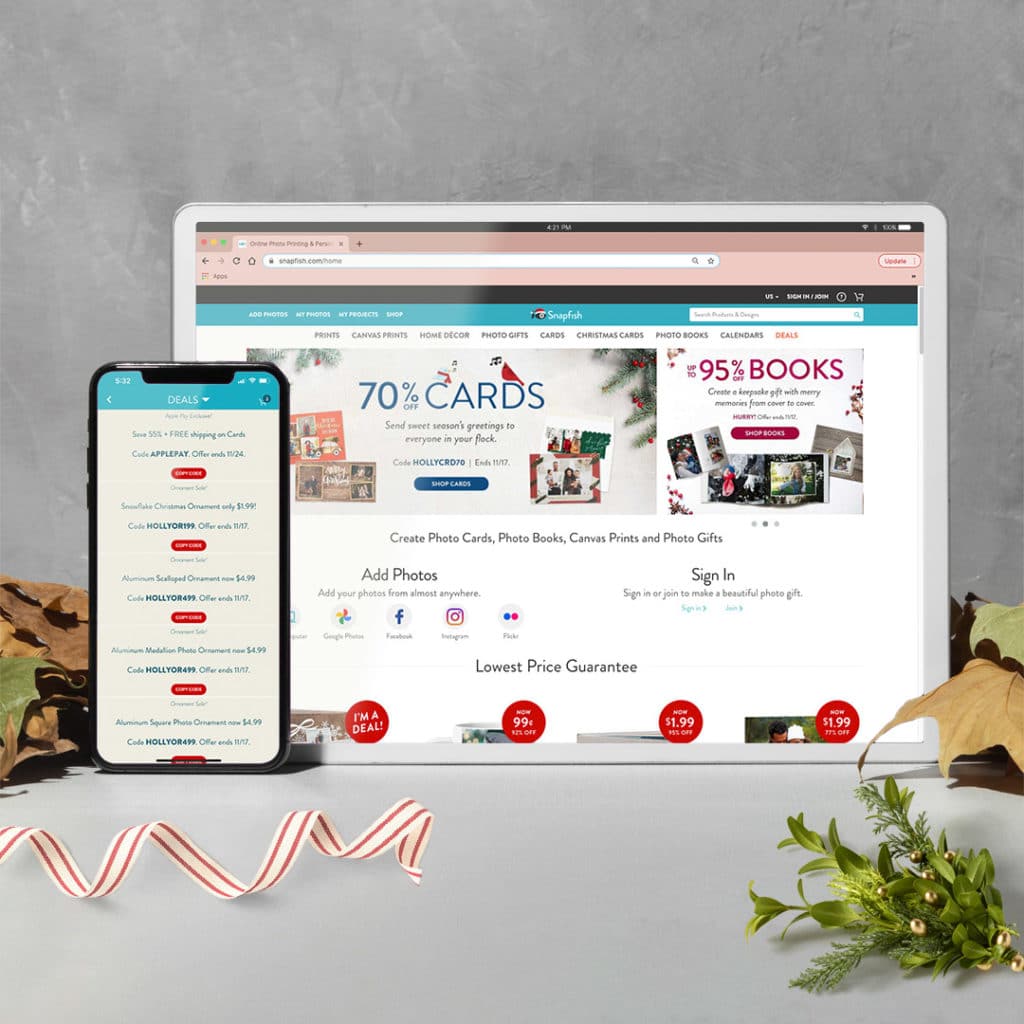 phone and tablet showing snapfish dals page