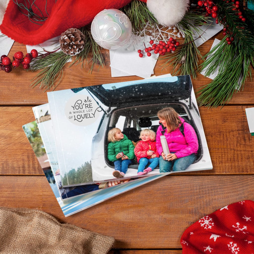 small soft cover photobooks under the christmas tree