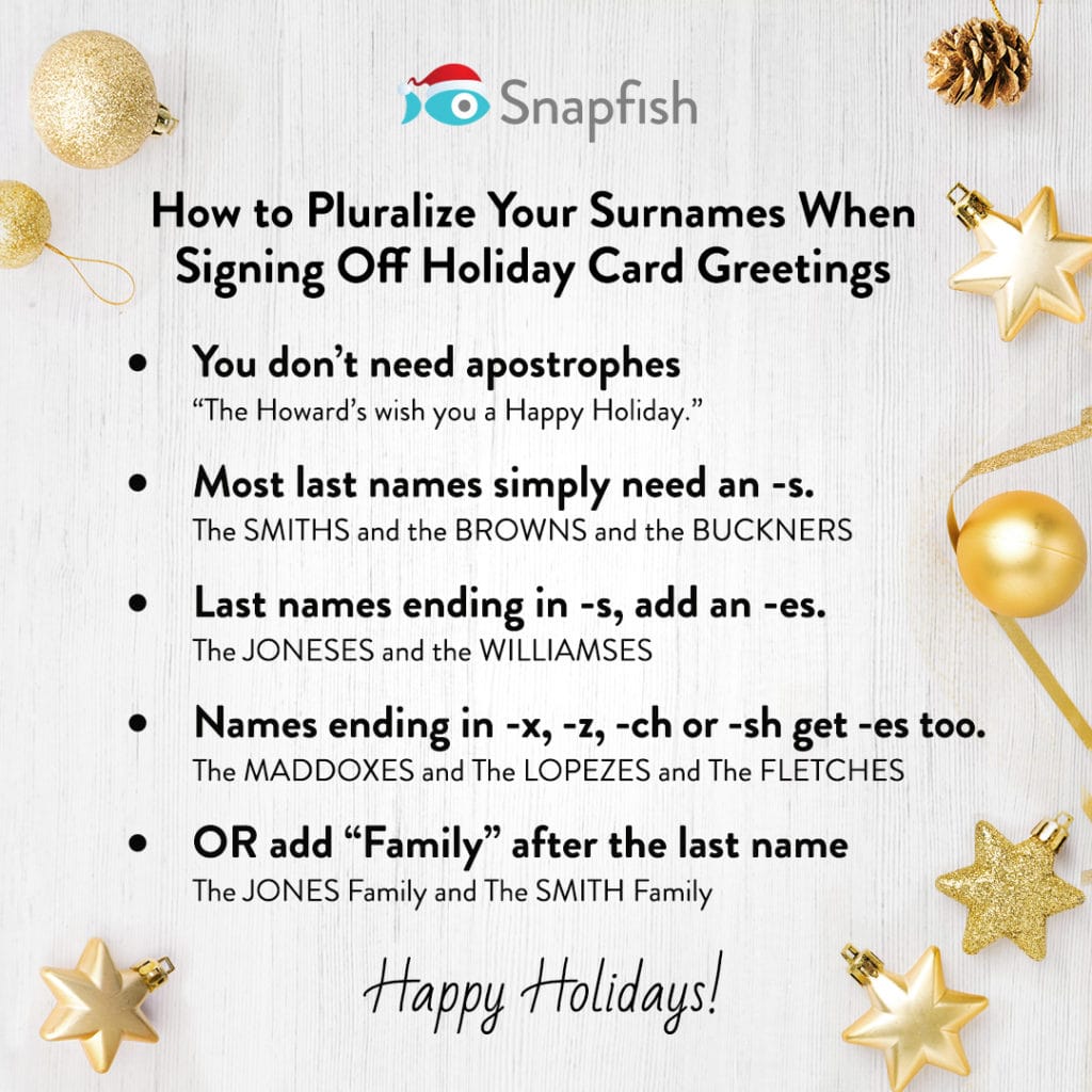 Tips for pluralizing surnames when signing off holiday greetings