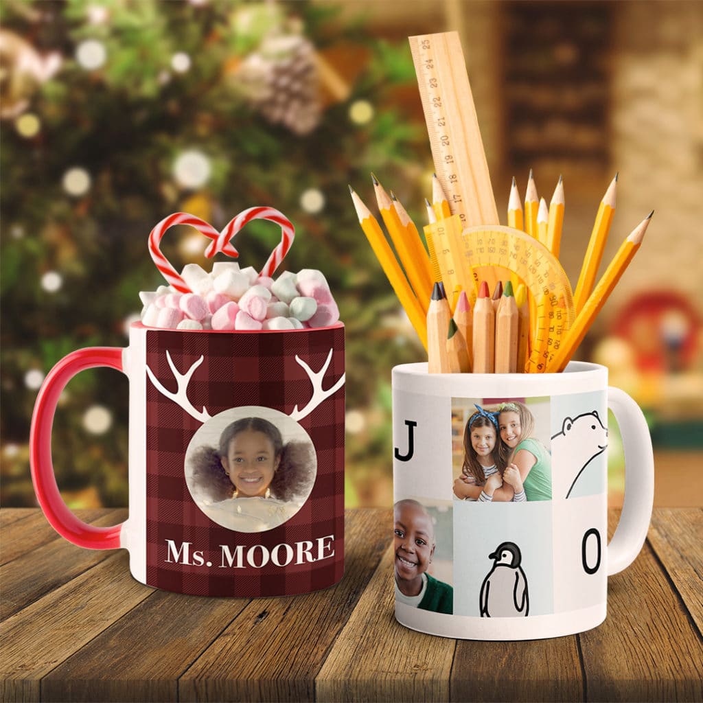 Make morning coffee fun with photos and text. Great teacher gifts!