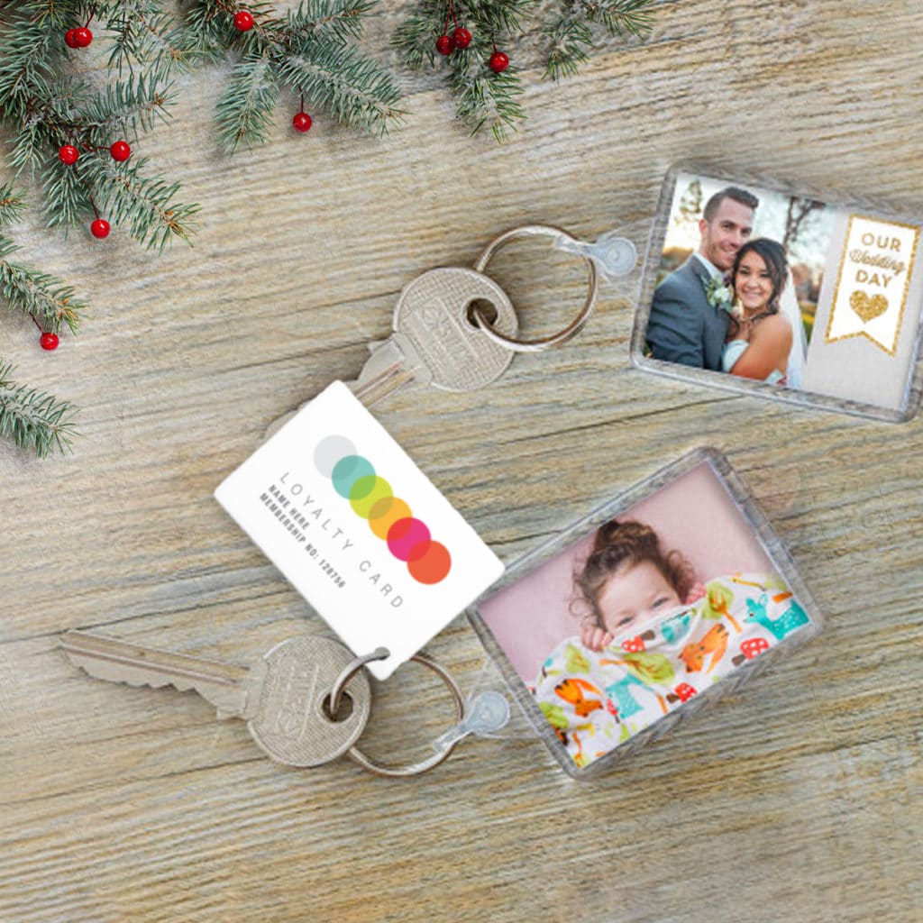 Keep loyalty key fobs together on a photo keyring