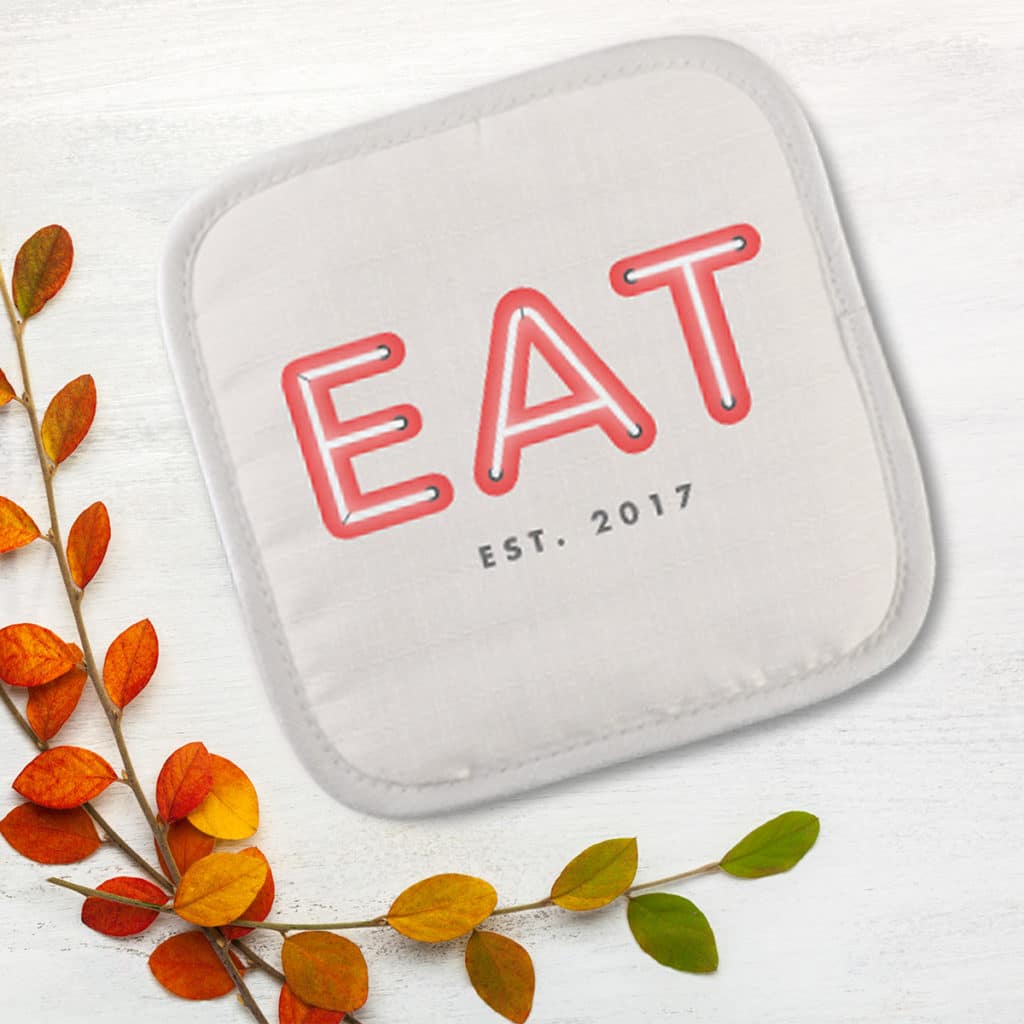 Coordinate kitchen decor with personalised pot holders
