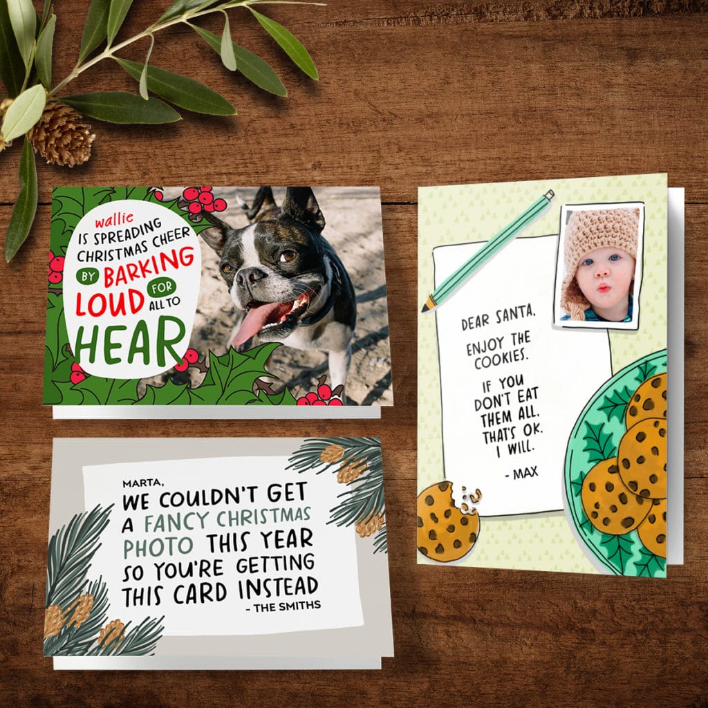 Write funny and witting sayings in humorous xmas card designs