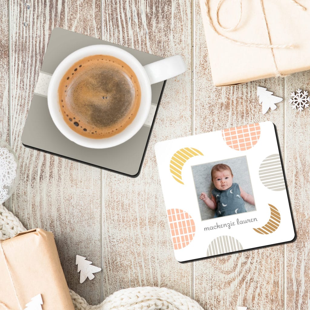 Create customised photo coasters with baby milestone pictures