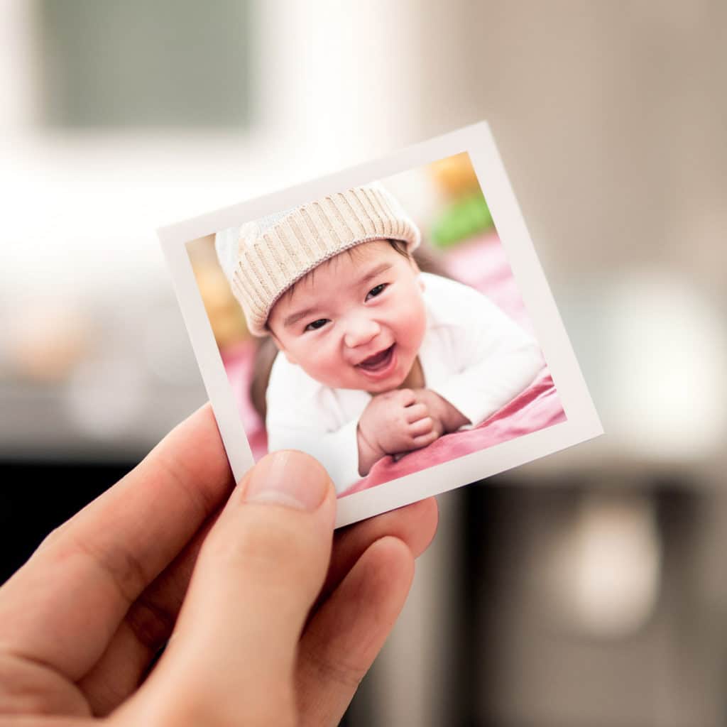 Print baby photos. Create cute fridge magnets and square format prints as keepsakes for friends + family