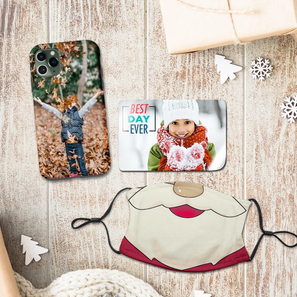 Personalise phone cases, COVID friendly Xmas themed face coverings and more