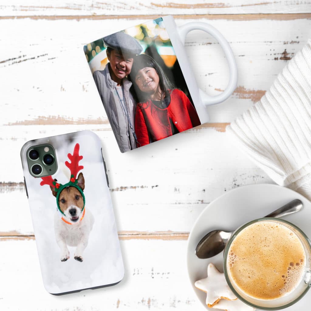 Small, budget-friendly Christmas gift ideas include personalised phone cases and photo mugs