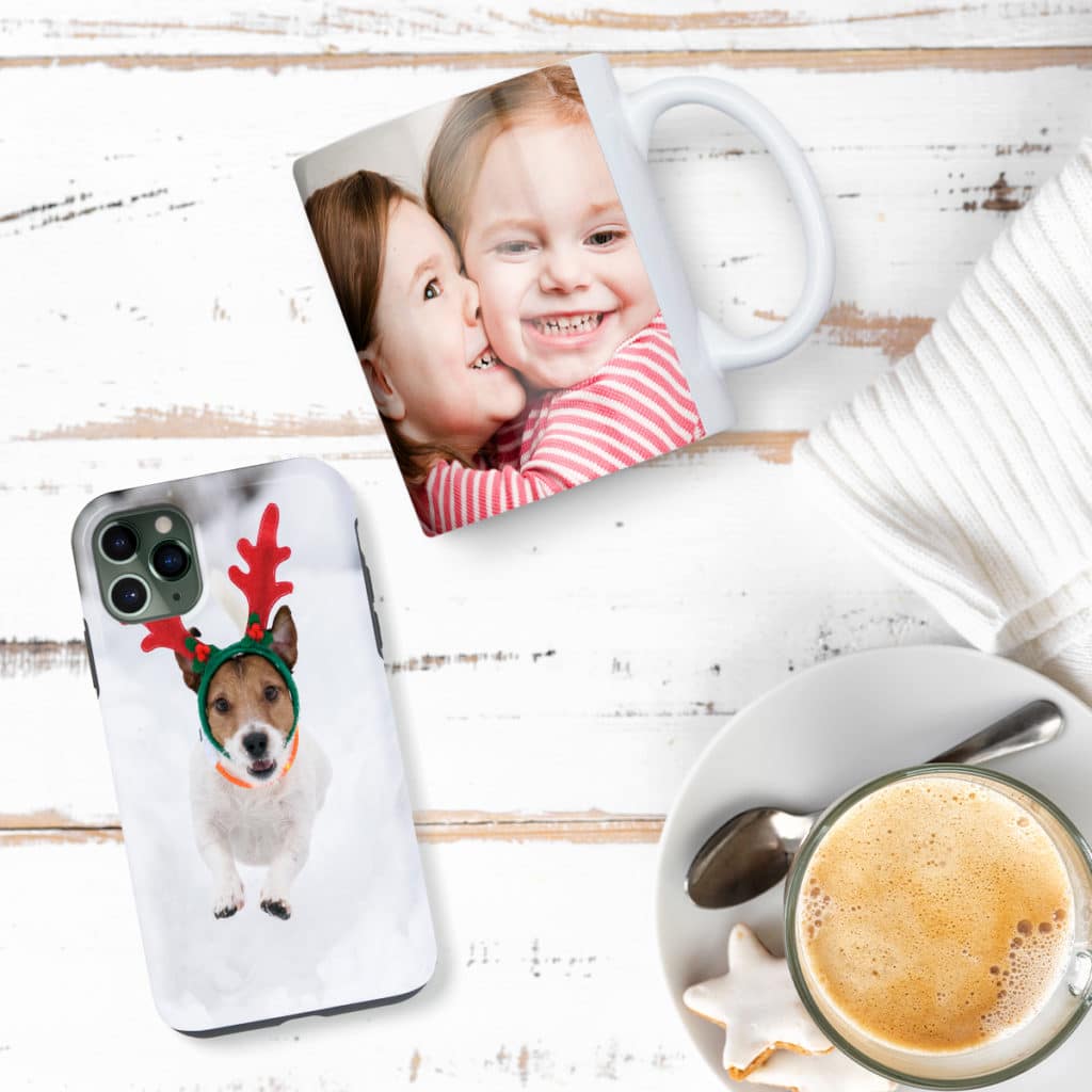 Small, budget-friendly holiday gift ideas include personalized phone cases and photo mugs