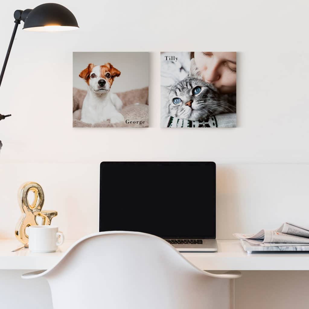 Use photo tiles to create a simple display in your home office corner