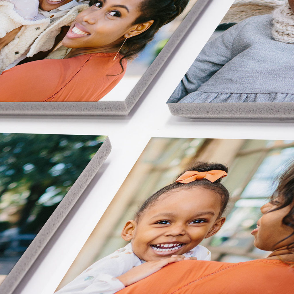 Photo Tiles are printed onto lightweight foam board and can ew easily re-positioned to suit