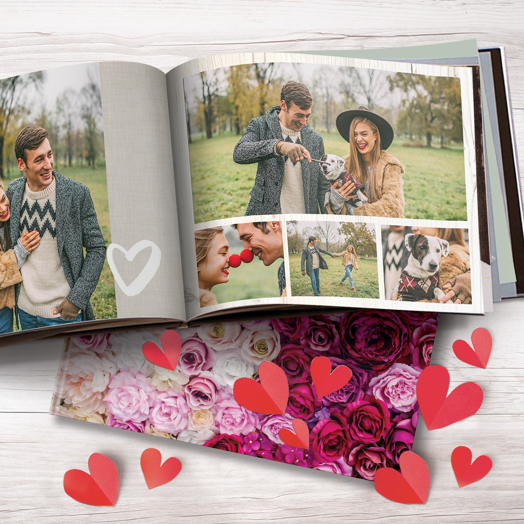 Valentines photobook with couple and dog