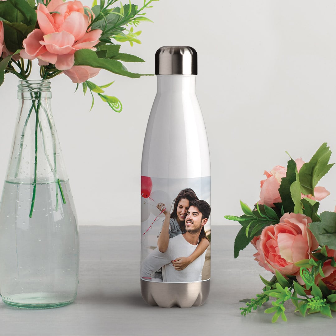 insulated custom water bottle with flowers
