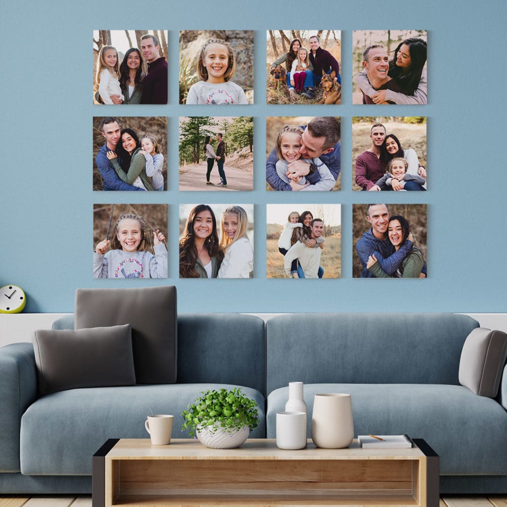 Create a big impact on your wall with a large symmetrical display of photo tiles