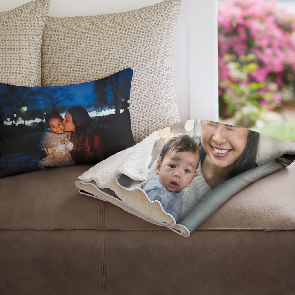 Coordinate your room with personalized photo blankets and cushions