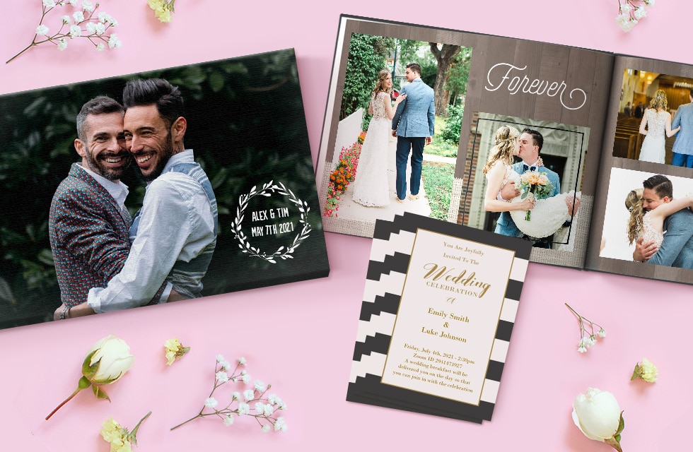 Selection of wedding-themed photo gifts