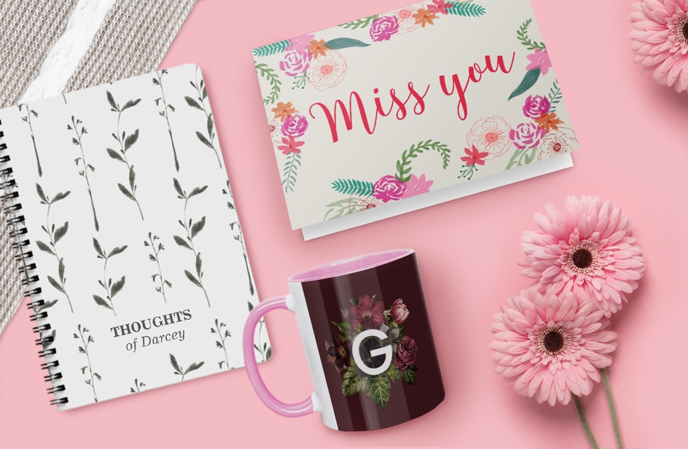 A selection of personalised floral gifts