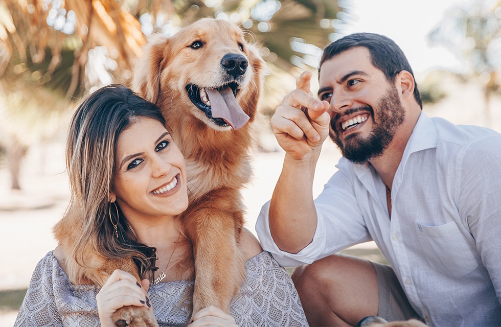 Couple with their pet dog