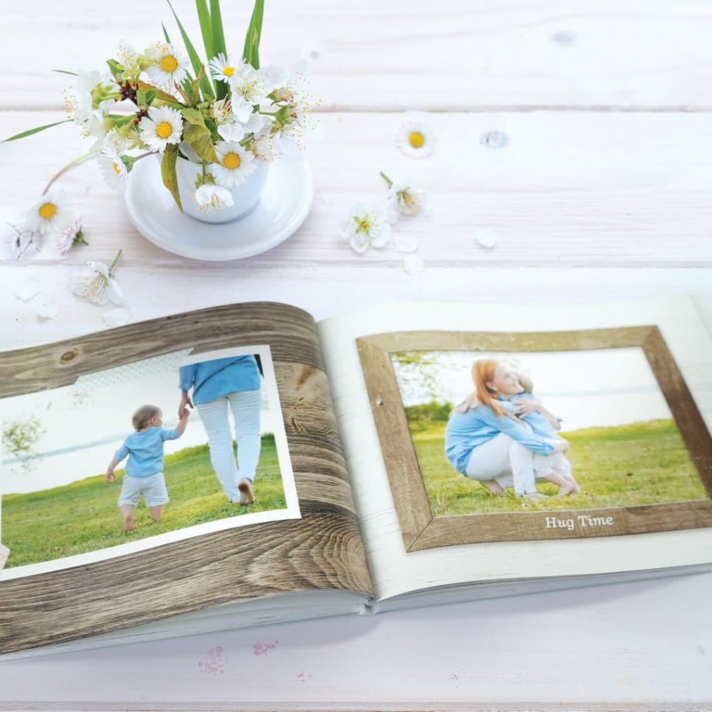 open photo book on table