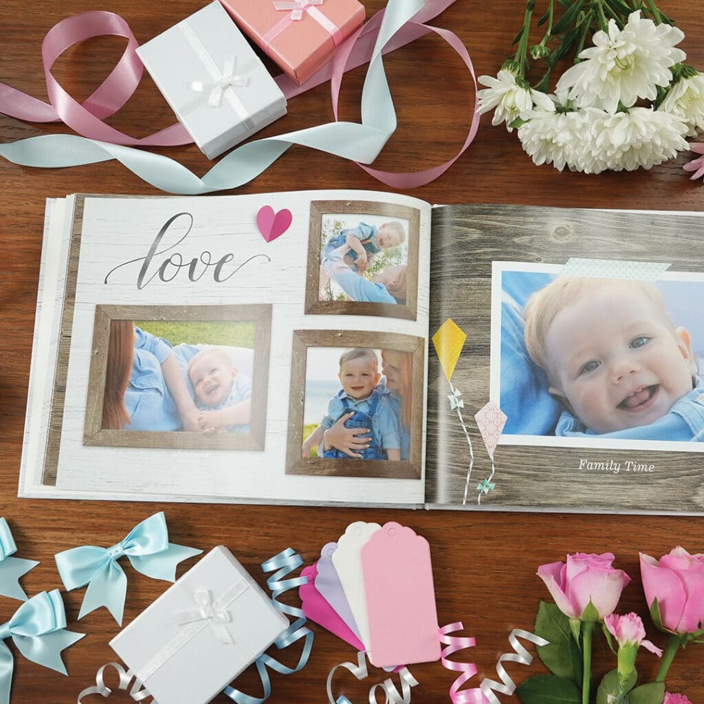 photo book with pictures of mum and baby