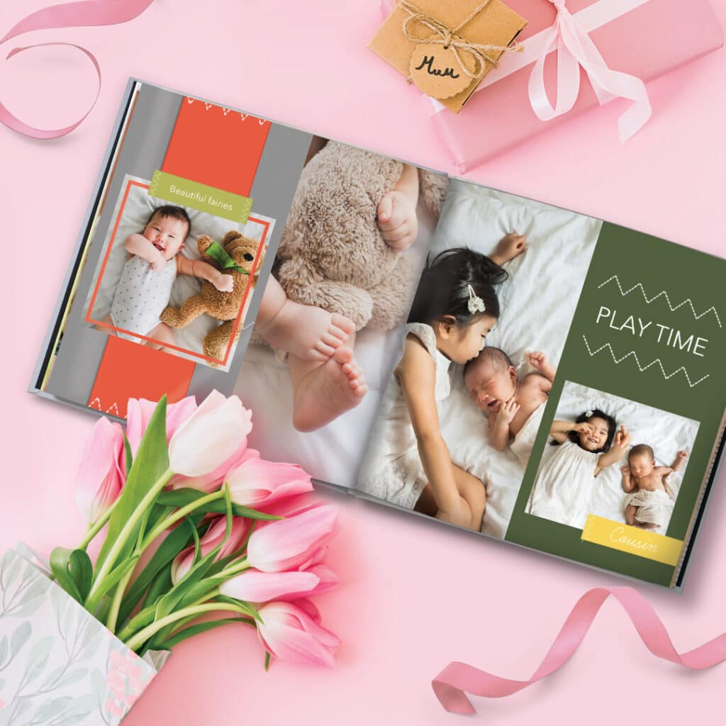 our growing family design on open photo book