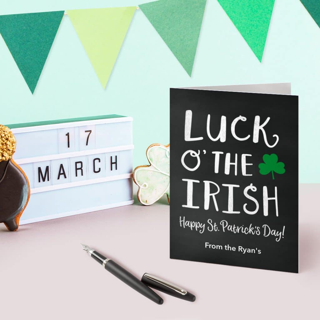 St Patrick's Day card standing on a table