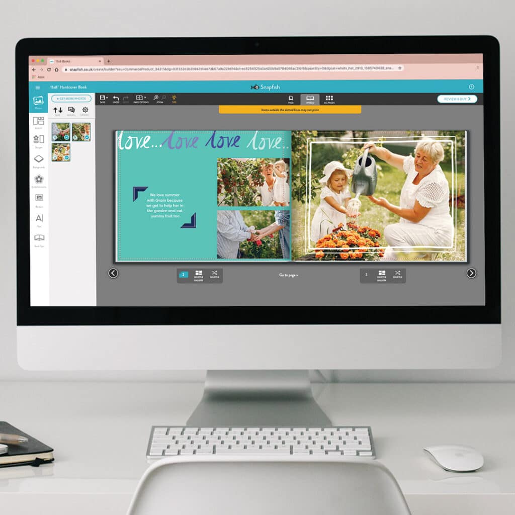 photobook in builder on a computer screen