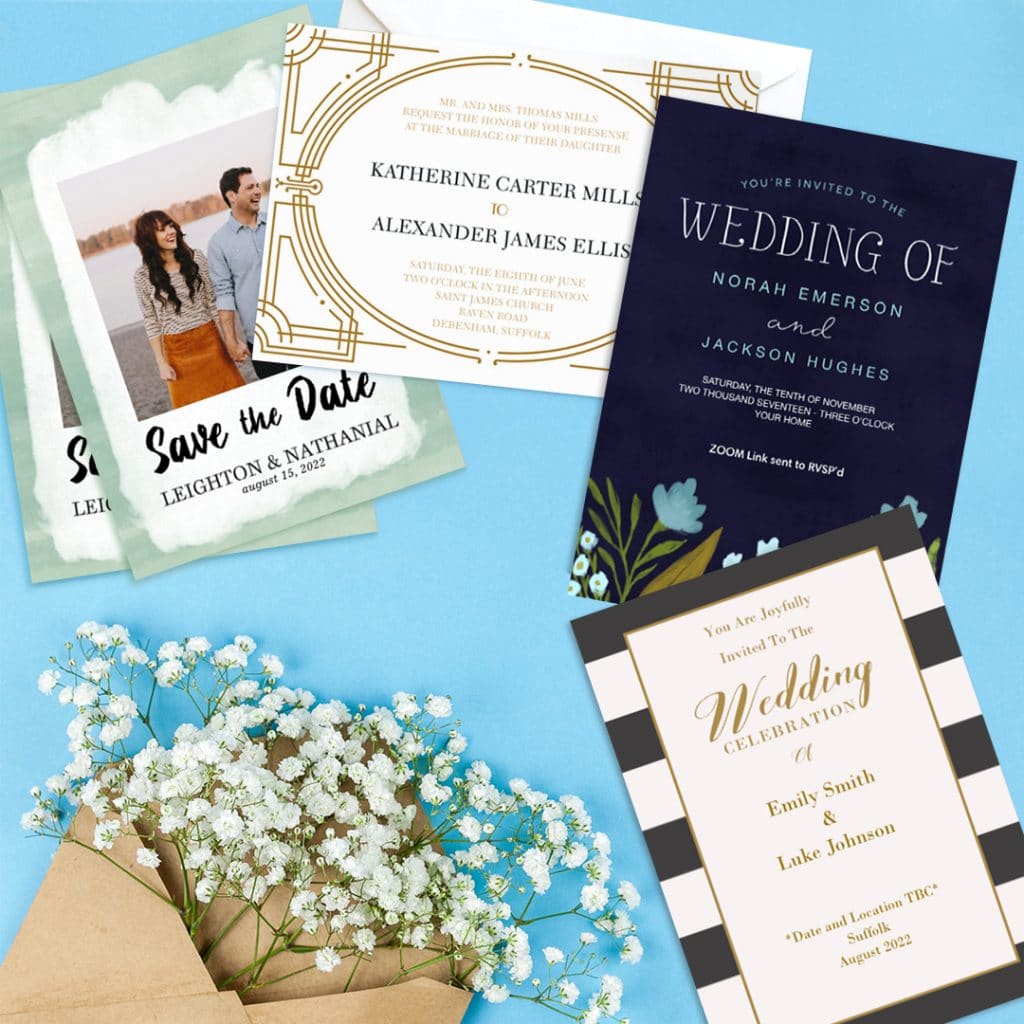 four elegant wedding invites