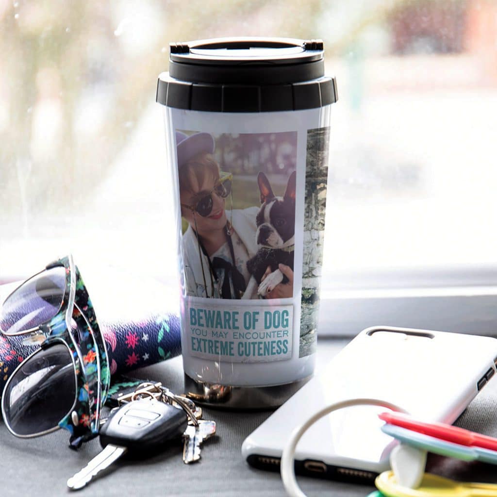 Beware cute dog travel mug design