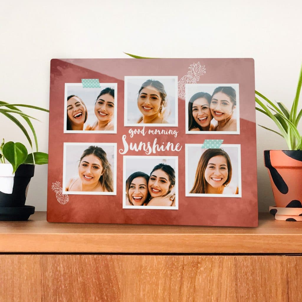 Create tabletop collage print of photos on metal panel