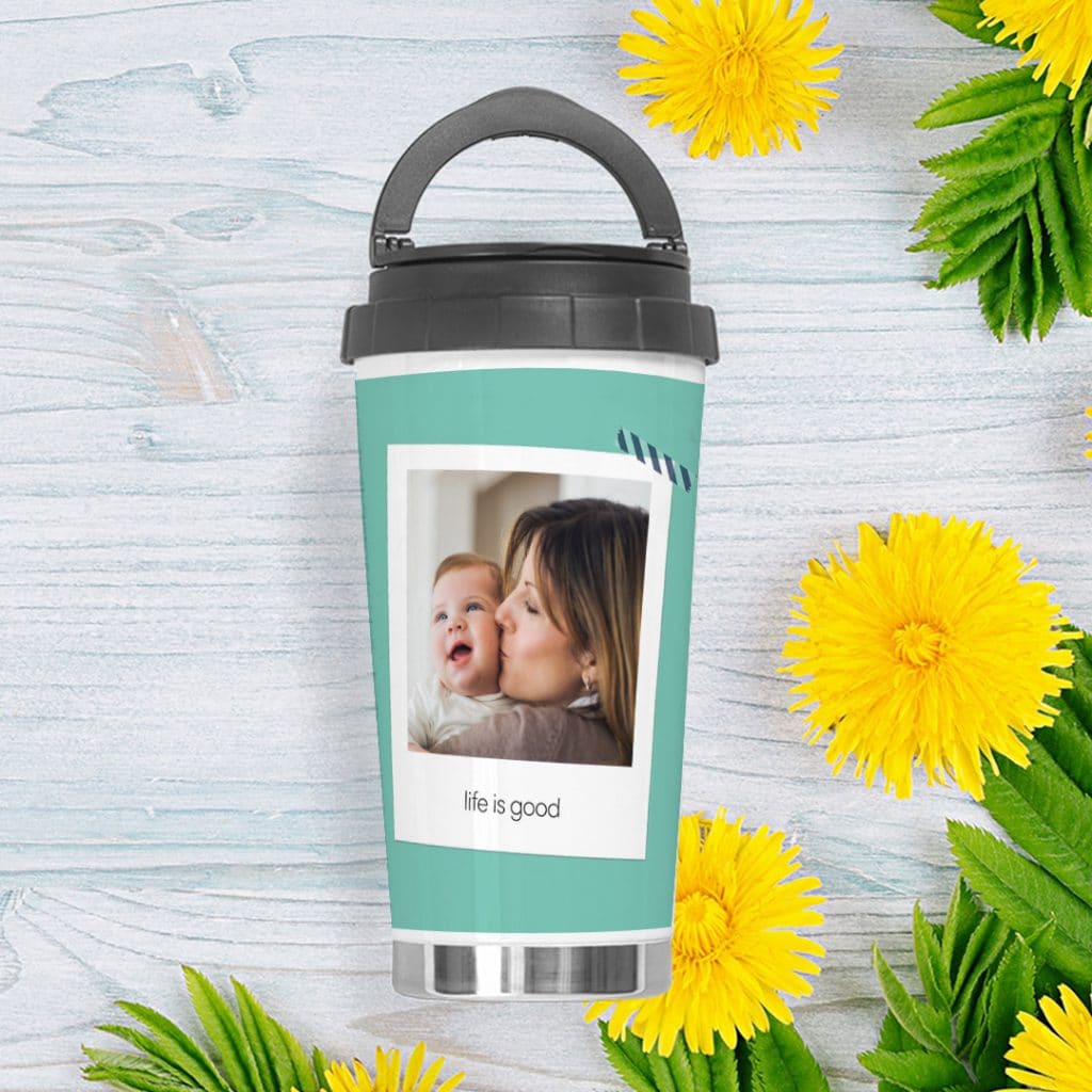 Polaroid travel mug design