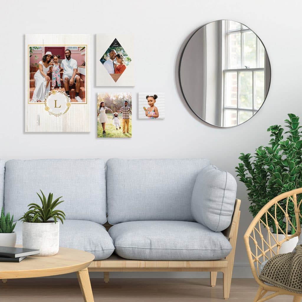 living room with canvas prints next to mirror for easy home decor updates