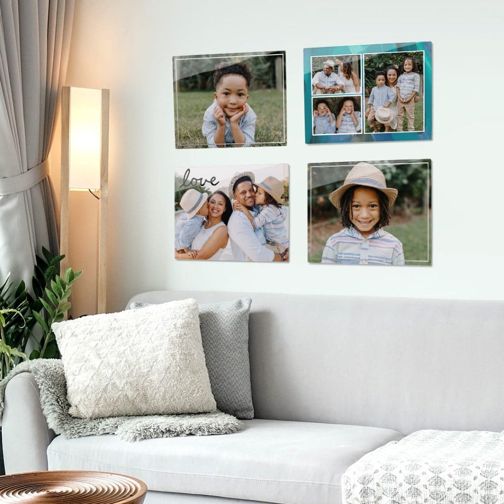Create gallery wall of pictures printed onto metal panels