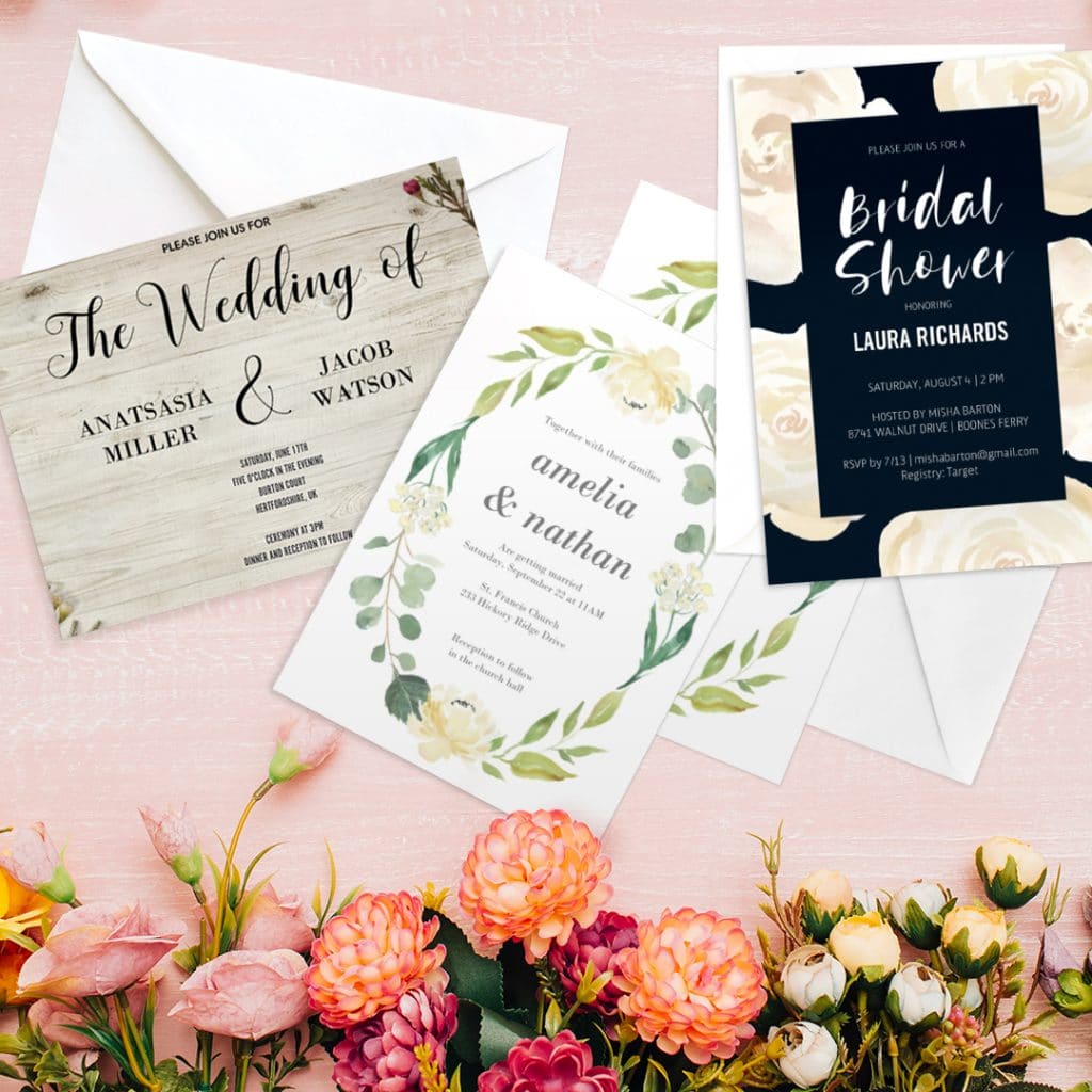 three floral wedding invites