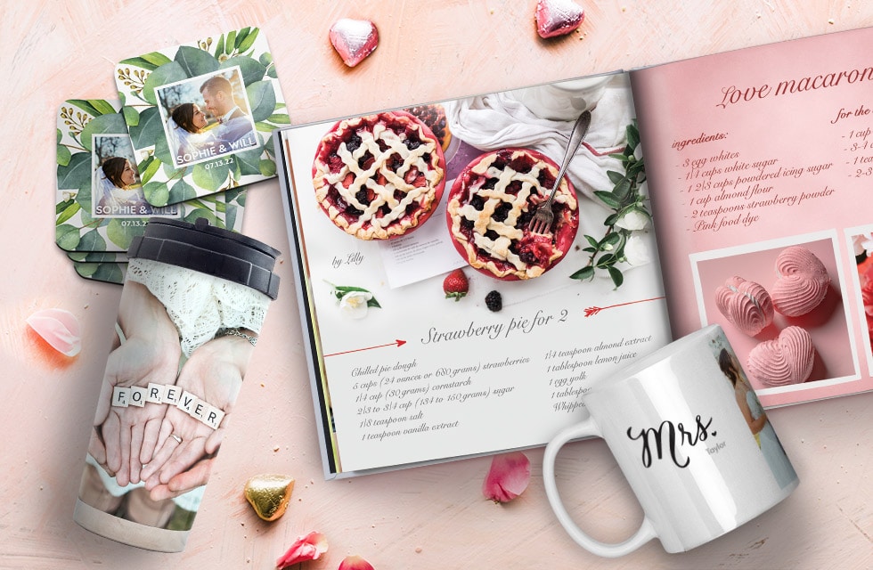 Create customised wedding gifts with Snapfish in minutes - coasters, travel mugs, mugs and photo books