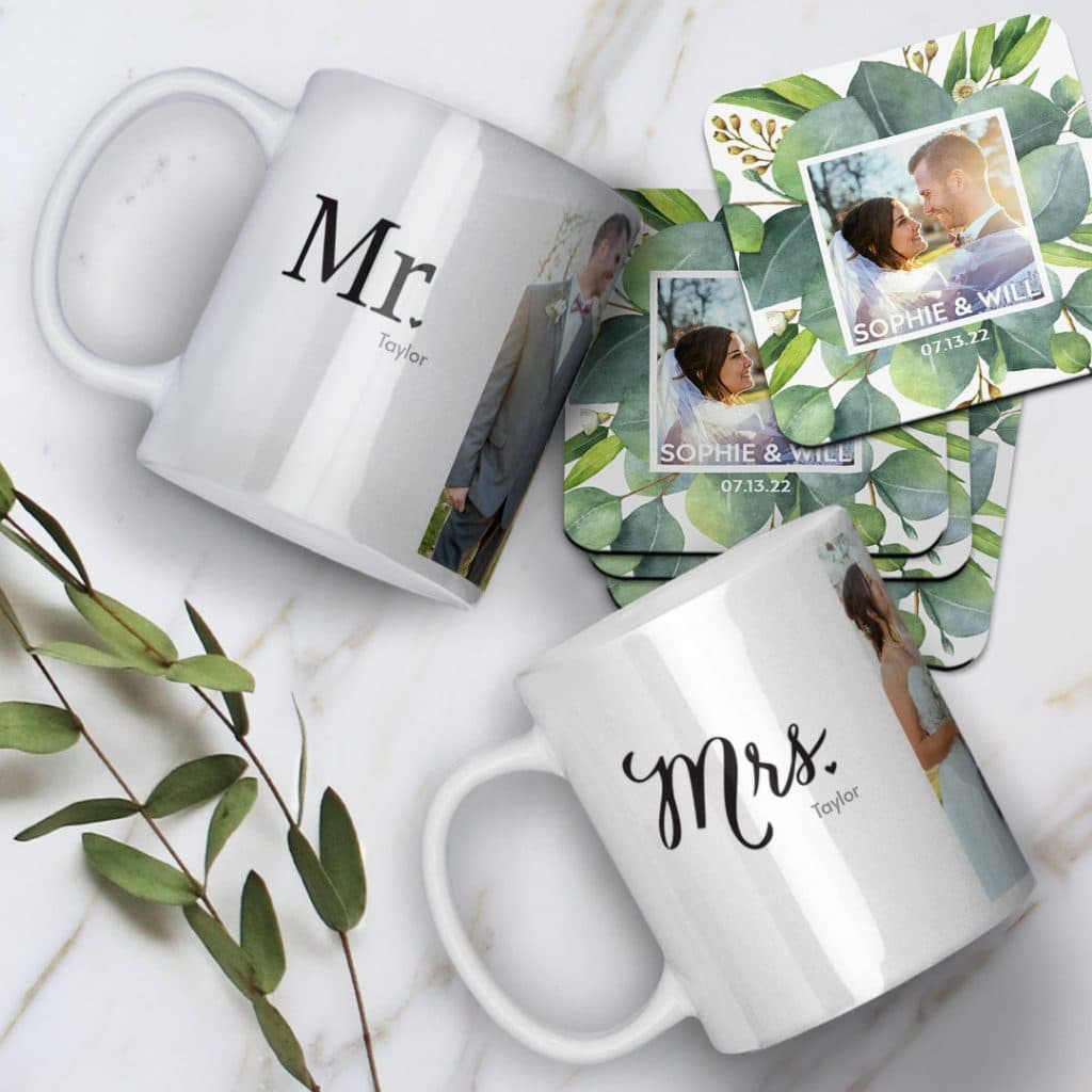 Customise mugs and coasters with photos and text